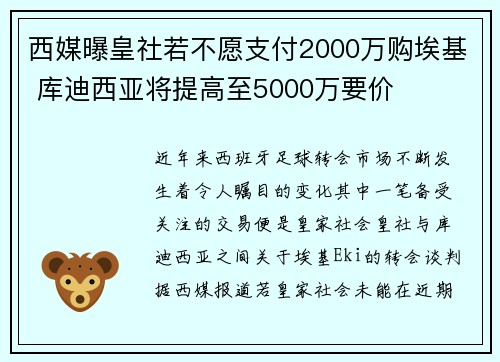 西媒曝皇社若不愿支付2000万购埃基 库迪西亚将提高至5000万要价
