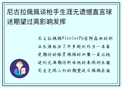 尼古拉佩佩谈枪手生涯无遗憾直言球迷期望过高影响发挥